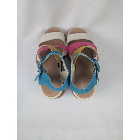Sorel Joanie III Ankle Strap Wedge Sandals 7 Multicolor Teal Pink Gum Platform - Picture 5 of 8